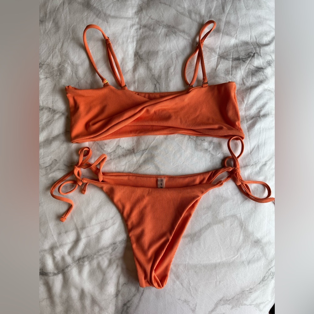 Zaful Orange Ribbed Bikini Size M